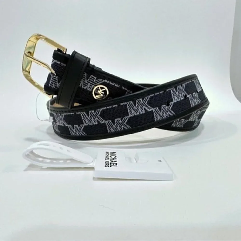 Michael Kors Signature MK print Black Cotton Waist Belt size Medium